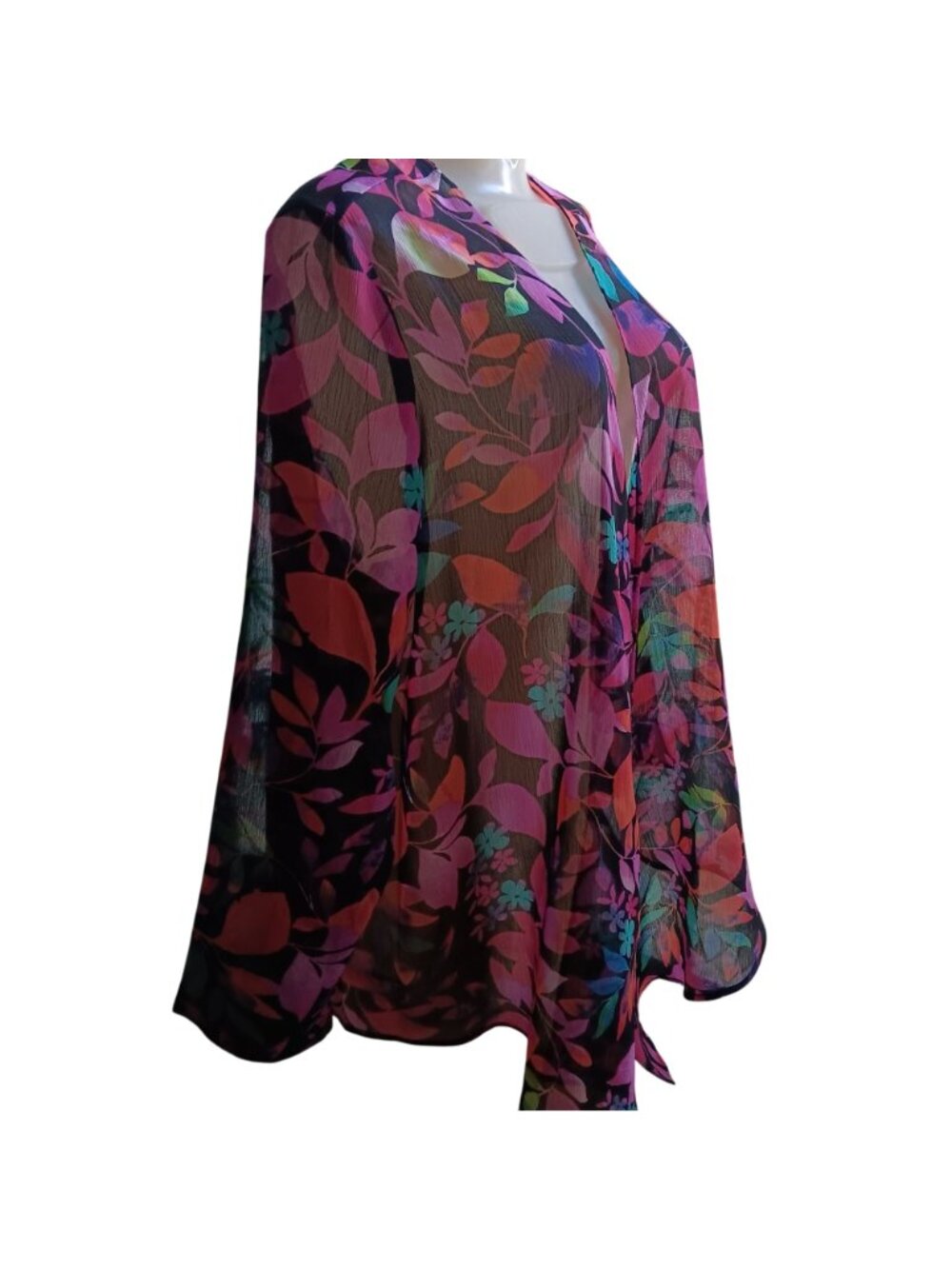 Large Vintage Moomoo Top 1990s Anthony Richards Sheer Floral Print Open Front - Picture 2 of 4